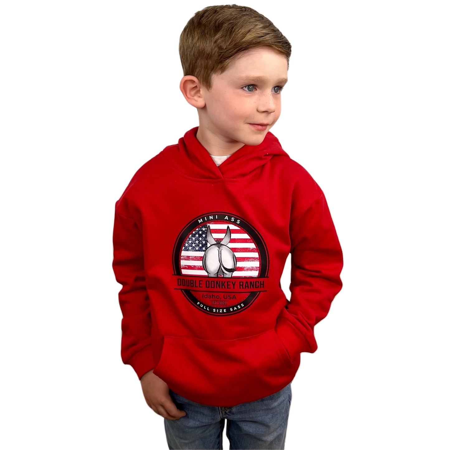 Youth Red American Donkey Sweatshirt